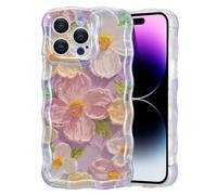 EYZUTAK Coque de téléphone en polyuréthane thermoplastique à motif floral peint à l’huile - Style rétro coloré - Bordure ondulée - Protection durable pour iPhone 14 Pro Max - pour filles/femmes (rose)