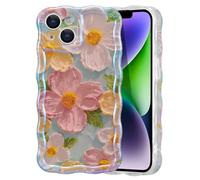 EYZUTAK Coque de téléphone en polyuréthane thermoplastique à Motif Floral Peint à l’Huile - Style rétro coloré - Bordure ondulée - Protection Durable pour iPhone 13 - pour Filles/Femmes (Vert)