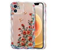 EYZUTAK Coque de téléphone en polyuréthane thermoplastique à motif floral peint à l’huile - Style rétro coloré - Bordure ondulée - Protection durable pour iPhone 12 - pour filles/femmes (beige)