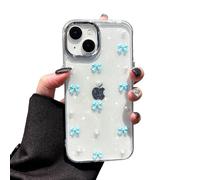 EYZUTAK Coque de Téléphone pour iPhone 15, Brillant 3D Bowknot Cas de Étui Mignon Brillant Clair Nœud Design Esthétique Cas Doux TPU Transparent Housse de Protection - Nœud Bleu