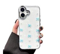 EYZUTAK Coque de Téléphone pour iPhone 16, Brillant 3D Bowknot Cas de Étui Mignon Brillant Clair Nœud Design Esthétique Cas Doux TPU Transparent Housse de Protection - Nœud Bleu