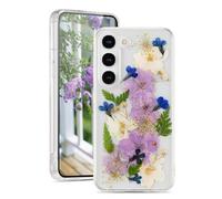 EYZUTAK Coque pour Samsung Galaxy S21 Plus 5G, en gel TPU souple transparent fait à la main, motif feuilles de fleurs séchées incrustées de fleurs pressées en caoutchouc souple, pour femmes et filles