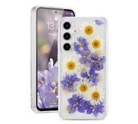 EYZUTAK Coque pour Samsung Galaxy S26 - En gel TPU souple transparent - Fait à la main - Motif fleurs séchées - Fleurs violettes et marguerites