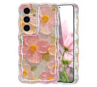 EYZUTAK Étui de Coque pour Samsung Galaxy S25 Plus, Coloré Vintage Peinture à l'huile Laser Fleur Cas de Téléphone Brillant Curly Wave Frame Durable Souple TPU Cas Imprimé Coque de Protection - Vert