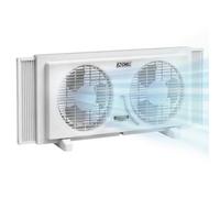 EZ-CHILL Ventilateur de fenêtre double de 22,9 cm avec contrôle du flux d'air réversible manuellement, extenseurs à verrouillage automatique, 2 vitesses, double ventilateur, échappement, flux d'air 3