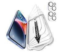 EZ-GLAZ - Lot de 4 protections d'écran pour iPhone 14 [6,1 pouces] avec 2 protections d'objectif d'appareil photo, [protection contre les chutes] Film en verre trempé de dureté 9H résistant aux