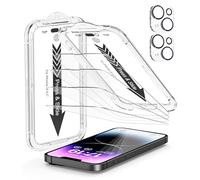 EZ-GLAZ - Lot de 4 protections d'écran pour iPhone 14 [6,1 pouces] avec 2 protections d'objectif d'appareil photo, [protection contre les chutes] Film en verre trempé de dureté 9H résistant aux