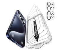 EZ-GLAZ - Lot de 4 protections d'écran pour iPhone 15 Pro Max [6,7 pouces] avec 2 protections d'objectif d'appareil photo, dureté 9H+, 3,7 m, de qualité militaire, incassable, résistant aux rayures,