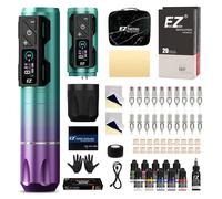 EZ Kit de Tatouage - Kit de Machine à Tatouer avec Machine à Tatouer Sans Fil, Batterie d'Alimentation 1800mAh, 20pièces Aiguille Tatouage et 11 Couleurs Encres (P2S Pro Bleu Violet)