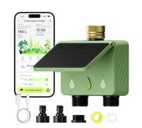 EZAIoT Programmateur Arrosage WiFi 2 Voies Solaire | Avec débitmètre. Sans Hub. Entrée d'eau en laiton. Arrosage automatique pour jardin. Météo-Sync & App/Alexa.