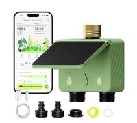 EZAIoT Programmateur Arrosage WiFi 2 Voies Solaire, Programmateur Arrosage Connecté avec Débitmètre, sans Hub, Entrée d'eau en Laiton, Arrosage Automatique pour Jardin (App/Alexa)