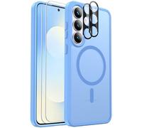 Ezanmull Coque de Protection magnétique pour Samsung Galaxy S25 FE résistante aux Chocs, 2 Films de Protection d'écran en Verre + 2 Films de Protection d'objectif d'appareil Photo, Coque Transparente