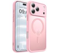 Ezanmull Coque magnétique anti-chocs, protection complète de l'appareil photo, compatible avec MagSafe, avec 2 films de protection d'écran, translucide et anti-traces de doigts pour Phone 18 Pro (rose