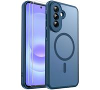 Ezanmull Coque magnétique antichoc pour Samsung Galaxy A37 - Protection complète de l'appareil photo - Avec 2 films de protection d'écran - Translucide - Anti-traces de doigts - Bleu