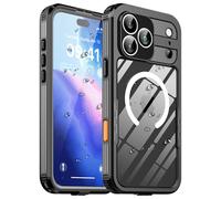 Ezanmull Coque magnétique étanche pour iPhone 17 Pro Max, lentille intégrée et protecteur d'écran, étanche IP68, compatible avec Magsafe, coque de protection transparente intégrale robuste (noir)