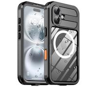 Ezanmull Coque magnétique étanche pour téléphone 17, lentille intégrée et protecteur d'écran, étanche IP68, compatible avec Magsafe, coque de protection transparente intégrale robuste (noir)