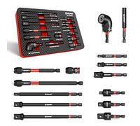 EZARC Lot de 14 douilles à choc 1/4", 3/8", 1/2", rallonge Quick-Release, support d'embout magnétique et visseuse d'angle à 105° pour visseuse sans fil et perceuse