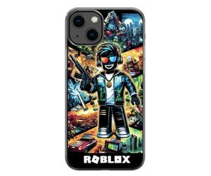 EZB Coque de téléphone compatible avec iPhone Ro-blox sur le thème du jeu amusant | Bords flexibles absorbant les chocs Coque de téléphone colorée unique Pop Art | Personnage Ro-blox (iPhone X) noir