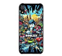 EZB Coque de téléphone compatible Ro-blox iPhone sur le thème du jeu amusant | Bords flexibles absorbant les chocs Coque de téléphone colorée unique Pop Art | Thème Ro-blox (iPhone XR) noir