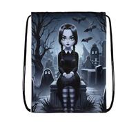EZB Mercredi Sac à cordon noir et blanc | 36 x 30 cm sac à dos de taille midi | Multi-usage : kits de sport, kits d'éducation physique, gym, déjeuner, vacances, plage, sac à pompe | Sac de dessin