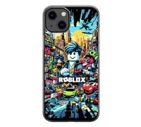 EZB Thème de Jeu Amusant Ro-blox Compatible iPhone Coque Téléphone | Bords Flexibles Absorbant les Chocs Motif Pop Art Coloré Unique | Thème Ro-blox (iPhone 13 Pro Max) Noir
