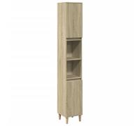 Ezbryzmatic Armoire de salle de bain en chêne Sonoma - 30 x 30 x 190 cm - Panneau de particules - Avec portes - Étanche - Design élégant - Beaucoup d'espace de rangement - Sans entretien - Avec