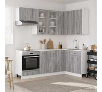 Ezbryzmatic Lyon Meuble de cuisine 8 pièces gris Sonoma en bois composé, avec armoire supérieure, armoire inférieure, armoire de garde-manger, tiroir et espace de rangement, convient pour cuisine
