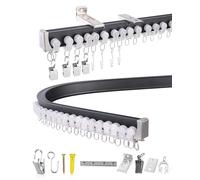 Ezcasch 4m Flexible Rail de Rideau Plafond, En Aluminium Résistant Avec Kit De Fixation Complet Pour Baies Vitrées, Rideaux Et Pièces, Compatible Avec Une Fixation Murale Ou Au Plafond, Noir