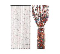 Ezcasch 90 x 200 cm - Rideau de porte - Décoration et moustiquaire - 38 brins - Style bohème - En bambou et perles en bois - Pour fenêtre et chambre - Multicolore - Arc-en-ciel