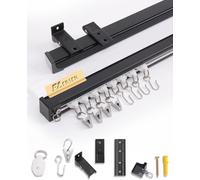 Ezcasch Rail à rideaux 1,5m Rail à rideaux en aluminium, Rail à rideaux 1-voie noir système de rail à rideaux de montage au plafond pour séparateur de pièce, balcon, intimité (Rail x 2)