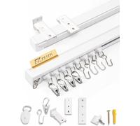Ezcasch Rail à rideaux 2,5m en aluminium, Rail à rideaux 1 voie blanc, Système de rail à rideaux pour plafond, séparateur de pièce, balcon, intimité (Rail x 3)