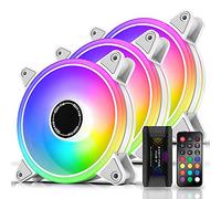 EZDIY-FAB Blanc Moonlight Ventilateur de boîtier RGB 120 mm avec concentrateur de ventilateur Remote, carte mère Aura SYNC, ventilateur adressable pour boîtier PC-3 Pack