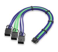 EZDIY-FAB Extension de câble GPU Power Sleeved, connecteur 16pin(12+4) PCIe 5.0 mâle à 3X PCIe 8 broches pour RTX4070Ti Super, 4080 Super, 4090, avec peignes de câble pré-installés-16AWG/ vert violet