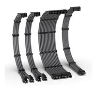 EZDIY-FAB Kit d'extension de câble d'alimentation 12VHPWR,Rallonge de câble d'alimentation PCIE 5.0 16AWG- 1x 24 Pin ATX /2X 8Pin (4+4) EPS / 1x12+4 Pin GPU,Câble à douille 300MM avec peignes-Carbone