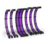 EZDIY-FAB Kit d'extension de câble PSU, câble d'extension d'alimentation 16AWG, 1x24Pin/2x4+4 EPS/3x6+2 PCI-E,Câble de gaine PC personnalisé 300MM avec peignes-Noir Violet