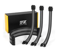 EZDIY-FAB Kit extension câbles PSU, gainé 18AWG, 30cm, Noir et Gris | Câbles gainés PET, peignes inclus, 4 câbles d'extension, routage flexible, gestion propre - pour PC custom