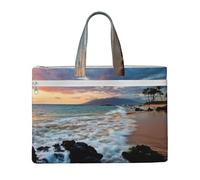 EZDLOWVBA Beach Maui Hawaii Sunset Clouds Print Canvas Tote Bag Canvas Document Bag Zipper File Bag Business Briefcase Bag For Office Travel