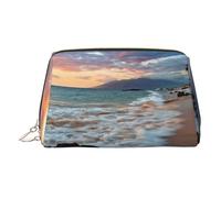 EZDLOWVBA Beach Maui Hawaii Sunset Clouds Print Women Travel Cosmetic Bag Organizer Zipper Makeup Bags Pouch Toiletry Light Leather Makeup Bag, doré, Taille unique