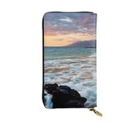 EZDLOWVBA Beach Maui Portefeuille Hawaï coucher de soleil et nuages pour femme, grande capacité, portefeuille pour homme et femme, porte-carte de crédit, sac à main en polyuréthane, Noir , Taille