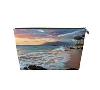 EZDLOWVBA Beach Maui Trousse de maquillage imperméable pour femme et fille Motif coucher de soleil hawaïen, doré, Taille unique, Trousse de beauté