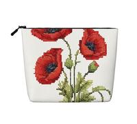 EZDLOWVBA Belle trousse de maquillage en chanvre avec impression de fleur de coquelicot - Trousse de maquillage réutilisable - Trousse à maquillage réutilisable, pochette à fermeture éclair, outil de