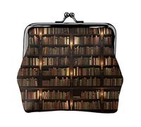 EZDLOWVBA Bibliothèque Bibliothèque Imprimé Livre Double Fermoir Cadre Métal Cuir Kiss Lock Pochette à Change Portefeuille pour Femme avec Clés Petit Sac à Main, Noir , Taille unique