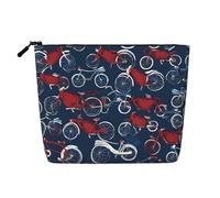 EZDLOWVBA Bikes Cyclisme Imprimé Vélo Faux Chanvre Sac de Maquillage Imprimé Vélo - Voyage et Rangement Quotidien Essentiel - Trousse Cosmétique Réutilisable, Pochette à Fermeture Éclair, Outil de