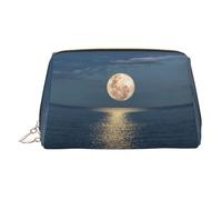 EZDLOWVBA Bright Moon at Sea Hippie Print Trousse de maquillage de voyage pour femme Fermeture éclair Trousse de toilette en cuir léger, doré, Taille unique