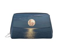EZDLOWVBA Bright Moon at Sea Hippie Print Trousse de maquillage de voyage pour femme Fermeture éclair Trousse de toilette en cuir léger, Argenté., Taille unique