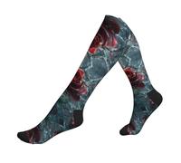 EZDLOWVBA Chaussettes de compression en verre cassé craquelé pour femme et homme Unisexe 20-30 mmHg Hauteur genou mollets pour voler course sport, 2 Noir-2, Taille unique