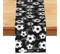 EZDLOWVBA Chemin de table imprimé football noir, 33 x 183 cm, nappe de table de cuisine, salle à manger, décoration pour maison, fête, restaurant