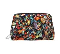 EZDLOWVBA Color Stones Trousse de maquillage de voyage en cuir léger avec fermeture éclair pour femme Imprimé hippie, Argenté., Taille unique