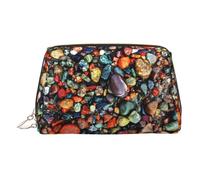 EZDLOWVBA Color Stones Trousse de maquillage de voyage en cuir léger avec fermeture éclair pour femme Imprimé hippie, doré, Taille unique