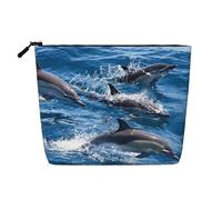 EZDLOWVBA Dauphins in The Sea Print Dolphins in The Sea Print Fake Chanvre Makeup Bag - Travel and Daily Storage Essential - Trousse cosmétique réutilisable, pochette zippée, outil de maquillage, Noir